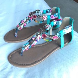 Venus embellished turquoise rope sandals.